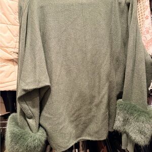Saks Fifth Avenue Olive Cardigan with Faux Fur Cuffs